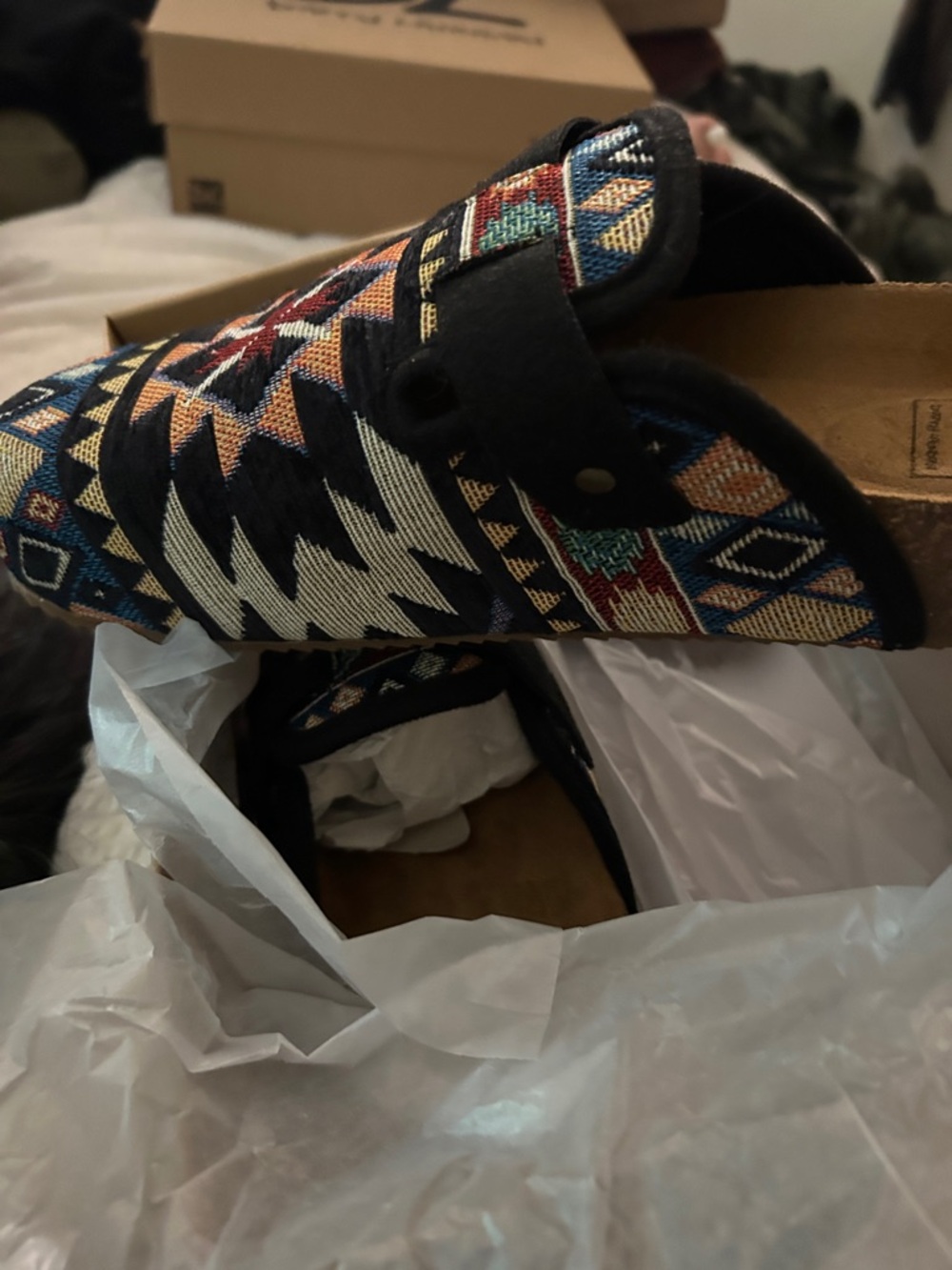 Dirty Laundry Navy Multi Aztec Embroidered Slip-On Mules
